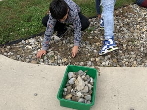 5th Grade cleaning out the rock garden
